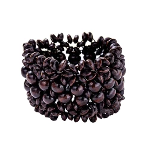 Zian Bohemian Wooden Beaded Bracelets for Women Handmade Colorful Wide Chunky Elastic Stretch Bracelets Boho Wristband Summer Beach Jewelry - color: Brown