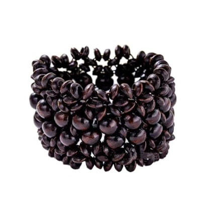 Zian Bohemian Wooden Beaded Bracelets for Women Handmade Colorful Wide Chunky Elastic Stretch Bracelets Boho Wristband Summer Beach Jewelry - color: Brown
