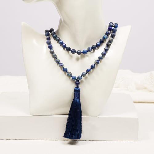 8mm Natural Stone 108 Mala Beads Necklace for Men and Women - color: Lapis Lazuli