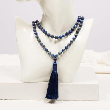 8mm Natural Stone 108 Mala Beads Necklace for Men and Women - color: Lapis Lazuli