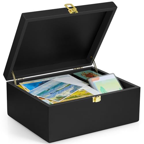 DRASTAR Large Wooden Keepsake Box, Black Memory Box, Decorative Storage Box with Hinged Lid, Large Card Box - color: Black, size: Large