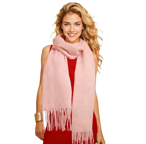 Winter Soft Long Scarf, Pashmina Shawls and Wraps, Warm Large Scarves for Men Women Evening Dress Wedding - color: Bright Pink