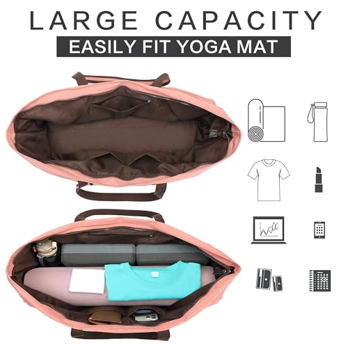 with Multi-Functional Storage Pockets Full-Zip Extra Large Yoga Mat Tote Bag Sports Gym Pilates Bag - color: Pink