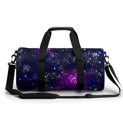 Space Galaxy Constellation Zodiac Star Purple Blue Cylindrical Portable Fitness Bag, Large Capacity Handbag - color: Space Galaxy constellation zodiac star purple