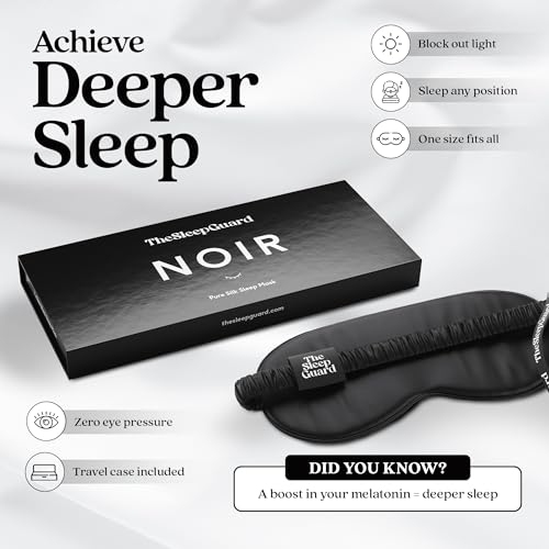 Pure Silk Sleep Mask [100% 6A Mulberry Silk, 22 Momme] Light Blocking Travel Essentials. Eye Masks for Sleeping. Black Oeko-Tex Blindfold. Eye Covers for Men & Women - color: Noir Black