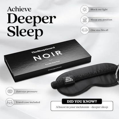 Pure Silk Sleep Mask [100% 6A Mulberry Silk, 22 Momme] Light Blocking Travel Essentials. Eye Masks for Sleeping. Black Oeko-Tex Blindfold. Eye Covers for Men & Women - color: Noir Black