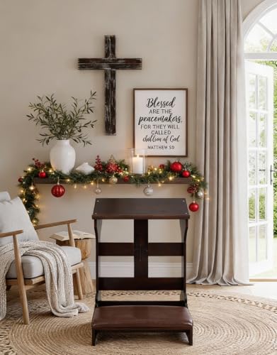 Prayer Bench Kneeler, Solid Pine Wood Kneeling Bench with Cushion for Home and Church, Durable Comfortable Prayer Altar Stool for Catholic Christian Worship