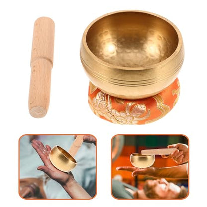 HEALLILY Nepal Hand-hammered Singing Bowl Set 8cm Copper Meditation Sound Bowl with Mallet, Cushion, and Carrying Bag for Yoga Mindfulness and Spiritual Relaxation