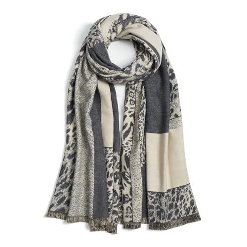 QIUTIMIY Pashmina Shawl Wraps for Womens Winter Scarf Reversible Pattern Designer Ladies Shawls and Wraps for Evening Dresses - color: Flower2-grey