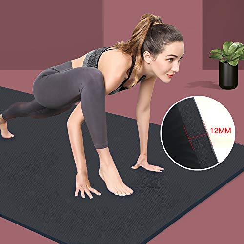Hatha Yoga Extra Thick TPE Yoga Mat - 72"x 32" Thickness 1/2 Inch -Eco Friendly SGS Certified - With High Density Anti-Tear Exercise Bolster For Home Gym Travel & Floor Outside - color: Black