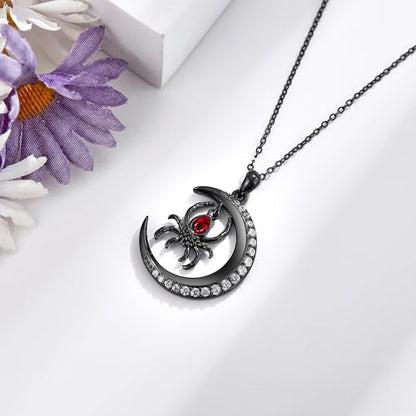 Sterling Silver Cute Animal Pendant Necklace Fox/Snake/Unicorn/Owl on Moon/Rabbit/Horse Necklace Jewelry for Women Mom Sister - style: Spider Moon