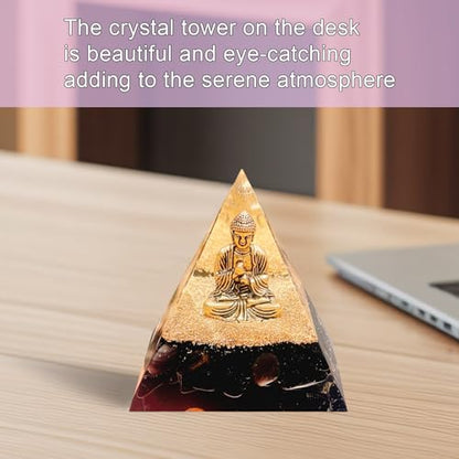 Natural Obsidian Orgone Pyramid, Orgonite Crystal Healing Pyramid with Built-in Buddha Statue, Attract Wealth Success, Prosperity, Balance Chakra Used for Meditation & Healing, 6cm - color: Black 1