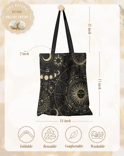 Miss Adola Aesthetic Canvas Tote Bag - Reusable Shoulder Tote Bag for Women Lady Casual Vacation, Shopping, Work, Gym - style: Mystic Astrology