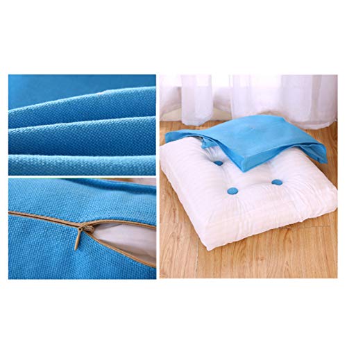 Square Cotton Linen Floor Cushion,Soft Yoga Tatami Meditation Cushion Seat Pad Floor Pillow,Removable and Washable Chair Cushion-Blue 45x45x8cm(17.7x17.7x3in)