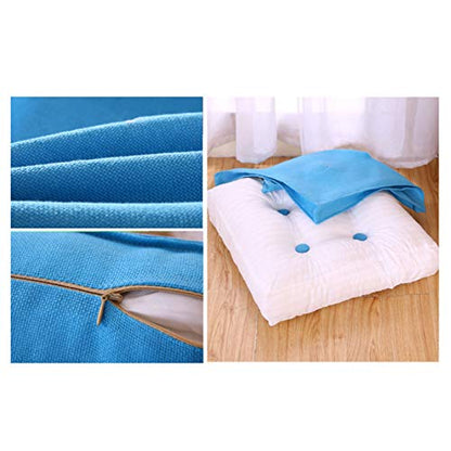 Square Cotton Linen Floor Cushion,Soft Yoga Tatami Meditation Cushion Seat Pad Floor Pillow,Removable and Washable Chair Cushion-Blue 45x45x8cm(17.7x17.7x3in)