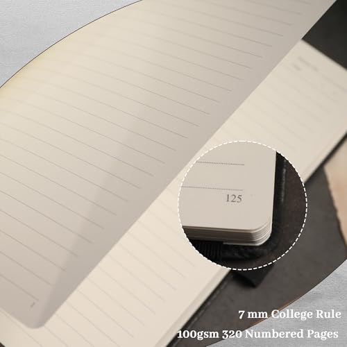 MGGAO Lined Journal Notebook for Women Men, 320 Numbered Pages 100 GSM Thick Paper, A5 Hardcover Journals for Writing, College Ruled Notebook, for School, Travel, Work