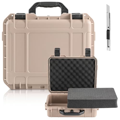1 Pcs Waterproof Hard Case with DIY Customizable Foam Insert Portable Protective Case with Knife for Camera Drones Equipments Tools Test Instruments(Tan,16.3 x 12.4 x 6.5 Inch) - color: Tan, size: 16.3 x 12.4 x 6.5 Inch