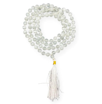 GEMSCITE Japa Mala 108 Prayer Beads Perfect for Meditation Spiritual Mala Necklace & Wrist Mala Bracelet - color: Selenite, size: Hand Knotted
