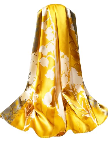 100% Mulberry Silk Oversized Women’s Sun-Shielding Shawl Formal Evening Neckwear Featherlight Airy - color: N22-golden Brush Shawl（69" X 21"inch）