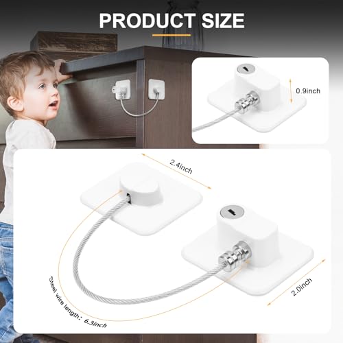 Fridge Lock, 2PCS Upgraded Refrigerator Lock for Freezer, Cabinets and Drawers, Air Fryer, Closets, Windows, Doors, Durable ABS with Adhesive Backing, Easy Install, No Tools Needed, White - color: White