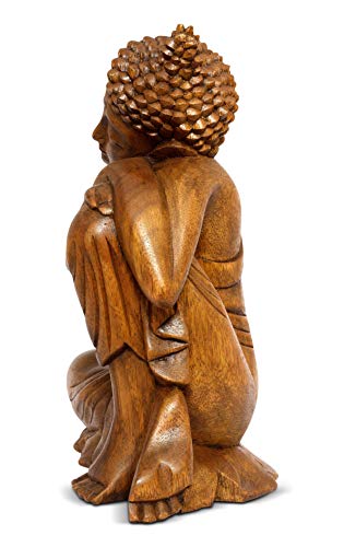 G6 Collection 8" Wooden Serene Sleeping Buddha Statue Hand Carved Sculpture Handmade Figurine Decorative Home Decor Accent Handcrafted Art Traditional Modern Decoration (Small) - size: Small