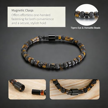 TRUMIUM Beaded Bracelets for Men Women Natural Hematite 6mm Tiger Eyes Mens Bracelet Gemstone Jewelry for Him 7.5/8.3/9 Inch Length