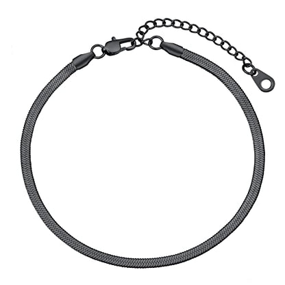 FindChic Elegant Herringbone Snake Chain Anklets/Bracelets 3MM/5MM Width Stainless Steel/18K Gold/Rose Gold Plated/Black 4 Color Options, 8.3'' 8.5'' 10.5'' Length, with Gift Box - color: A: 3mm 8.5'' anklet (Black)