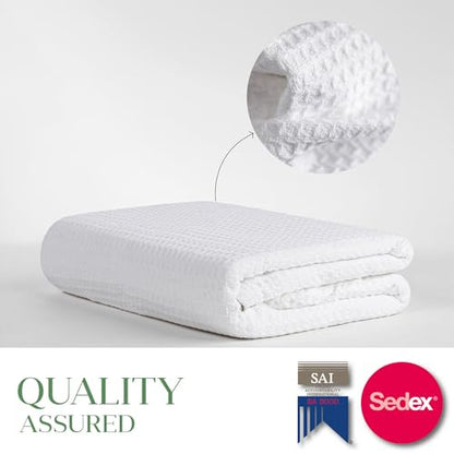Salt Earth 100% Cotton Waffle Blanket, Queen Size 90"x92" – Lightweight All Season Throw Blanket for Couch, Bed & Bedroom, Soft Modern Cozy Cotton Blanket (White) - color: White, size: Queen