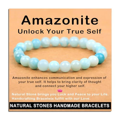 AD Beads Handmade Gemstone Stretch Elastic Bracelet Crystal Healing Reiki Nature's Beauty and Spiritual Essence Unisex - color: Amazonite (Unlock Your True Self), size: 8mm