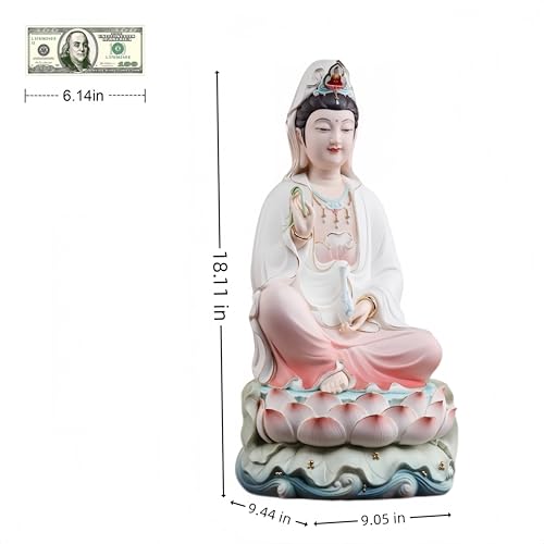 Top Ceramic Guan Yin Statue - Handmade Quan Yin, Kwan Yin, Quan Am, Kuan Yin for Meditation Altar, Female Buddha Statue - Goddess of Mercy and Compassion, Chinese Decor, Chinese Gifts - size: Large