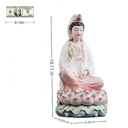 Top Ceramic Guan Yin Statue - Handmade Quan Yin, Kwan Yin, Quan Am, Kuan Yin for Meditation Altar, Female Buddha Statue - Goddess of Mercy and Compassion, Chinese Decor, Chinese Gifts - size: Large
