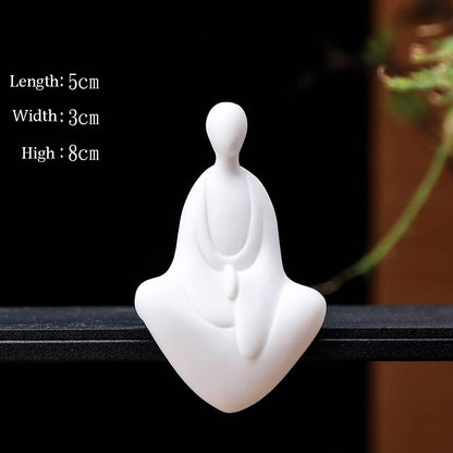 Ceramic Minimalist Statue, Chinese Ancient Buddhism Statues and Sculptures Table Top Bookshelf Top Desk/Bookshelf/Dinning Table/Teahouse Home Decor, Yoga/Zen/ Meditation/Inner Peace Decor (Set of 4)