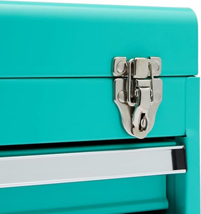 Amazon Basics Metal Tool Box with Drawers, Storage and Organization Tool Chest, Powder Coat Finish, 18.1 x 8.7 x 9.5 in, Turquoise