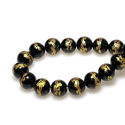 MJDCB Natural Stone Beads 8mm 43pcs Round Black Onyx Carved Dragon Loose Gemstone Bead Charms for Jewelry Making Bracelet Necklace Earring Pendant - color: Black Onyx Carved Dragon, size: 8mm