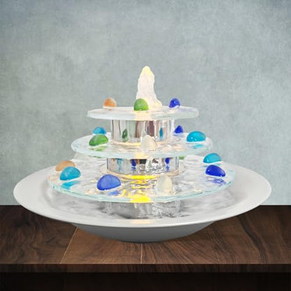Indoor Tabletop Fountain 3-Tier Waterfall, Zen Meditation Fountain with LED Light, Small Desk Water Feature Soothing Sound Relaxing for Office Home Décor - size: 3-Tier Fountain
