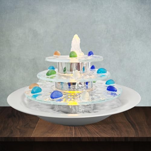 Indoor Tabletop Fountain 3-Tier Waterfall, Zen Meditation Fountain with LED Light, Small Desk Water Feature Soothing Sound Relaxing for Office Home Décor - size: 3-Tier Fountain