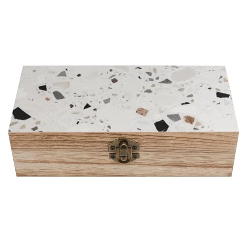Wooden Storage Box with Hinged Lid And Front Clasp Large Keepsake Box White Terrazzo Jewelry Box Wooden Storage Bins Office Desk Organizer