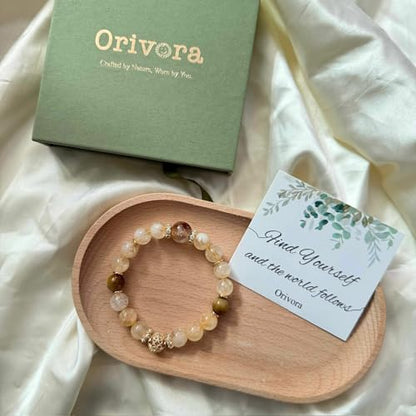 Birth Flower Crystal Bracelets for Women, Handmade Natural Gemstone Stretch Jewelry with Healing & Positive Energy - color: Oct. Marigold & Citrine