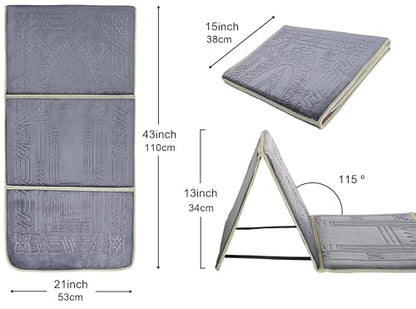 Prayer Rug with Back Support/Foldable Meditation Floor Chair & Carrying Pocket (Gray) - color: Grey