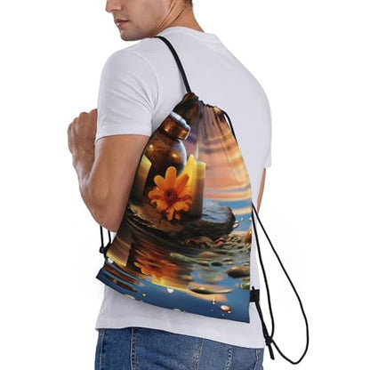 Candles Meditation Stones Drawstring Bag Women Men Drawstring Backpack Waterproof Lightweight Gym Sackpack Yoga Bag,Medium - size: Medium