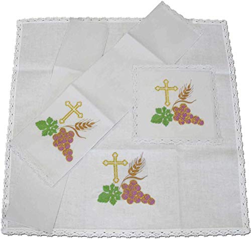 Desconocido Altar Set with Embroidered Cross, Spikes and Grapes, white, M