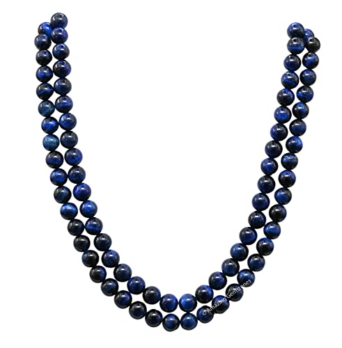 Amazing Gemstone Japa Mala 108 Prayer Beads Necklace and Wrist Mala Bracelet for Meditation - color: Blue Tiger Cats Eye, size: Without Knots