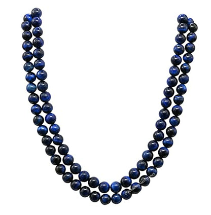 Amazing Gemstone Japa Mala 108 Prayer Beads Necklace and Wrist Mala Bracelet for Meditation - color: Blue Tiger Cats Eye, size: Without Knots