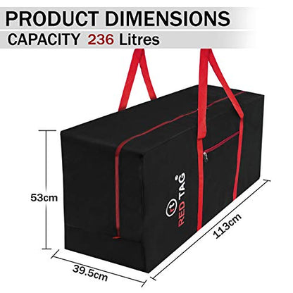 Storite Moisture Proof Heavy Duty 1680 Denier Nylon Multi-Purpose 236 L Extra Large Toys Storage Bag/Stationery Paper/Blankets/Clothes Storage Bag For Travel (Red Black, 113x39.5x53 cm) Rectangular
