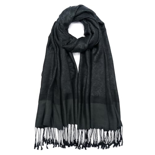 QIUTIMIY Paisley Pashmina Shawl Wrap Women Reversible Vintage Jacquard Pashmina Rave Scarf with Fringe for Evening, Wedding - color: Flower3-black