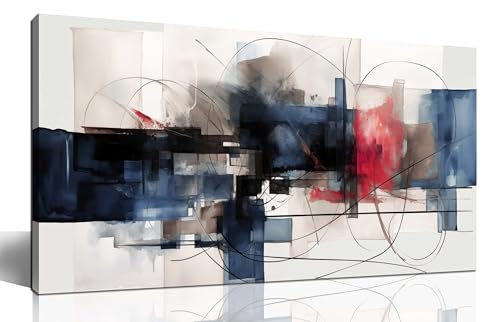 Fuwobriva Abstract Canvas Wall Art for Living Room Bedroom Office Large Wall Art Decor Abstract Wall Art Modern Black Red and Blue Geometry Painting Artwork 20"x40" - size: 20L" x 40W"