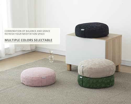 Meditation Cushion, Comfortable Meditation Pillow with Peacock Feather Jacquard Cover. Buckwheat Hull Filled Zafu Floor Pillow 16 * 16 * 5 in - color: Apricot Gray