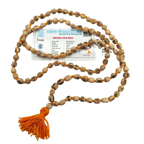 BRIJ HAAT Holy Basil Tulsi Wood Mala, 108+1 Beads, Hindu Japa Prayer Necklace for Meditation