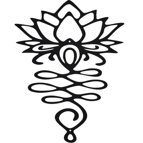 OQUQO Lotus Flower Wall Art, Black Metal Spiritual Home Decor, Meditation Room Sculpture for Living Room, Bedroom, Office (Black)