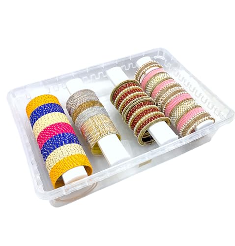 Multipurpose Plastic Storage Box with 4 Adjustable Rods l Storing Box For Bangles, Chuda, Kada, Watches, Scrunchies I (Transparent_Big_4-Rod) - color: Transparent_Big-4-Rod